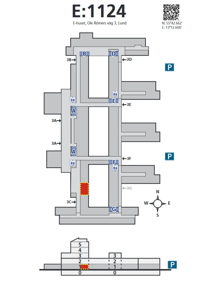 Läge av sal 1124 på våning 1. Illustration.