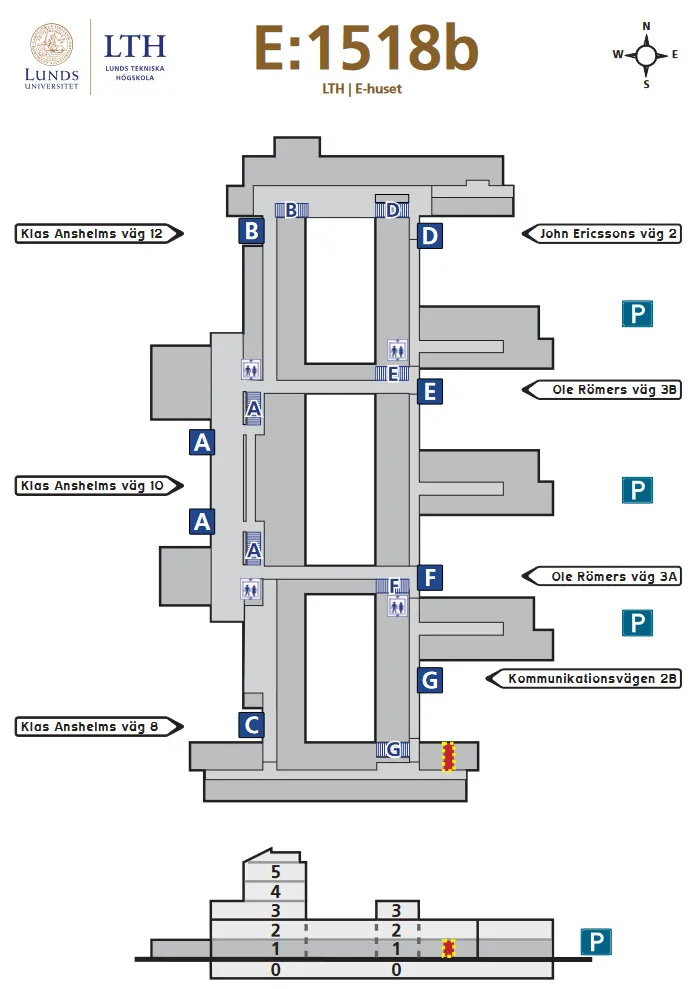 Läge för rum E:1518b på plan 1. Illustration