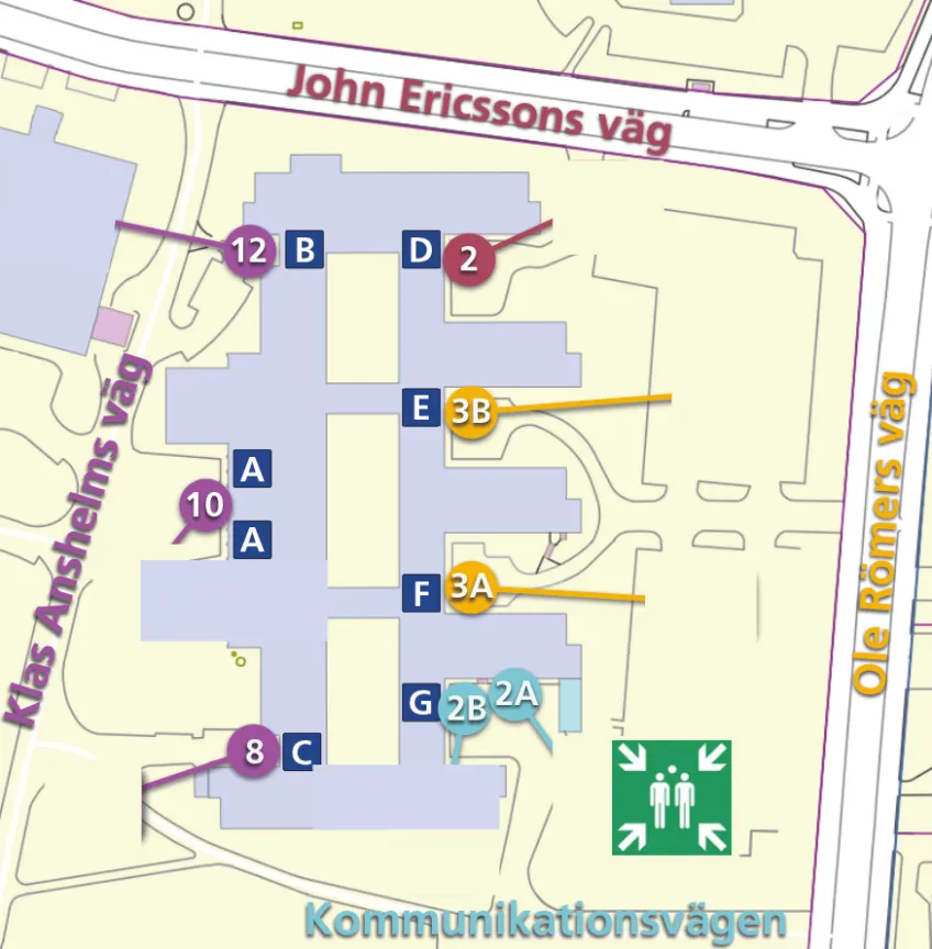 Karta över E-husets gatuadresser. Illustration.